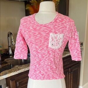 Pink Heather Sweater Top Lace Back